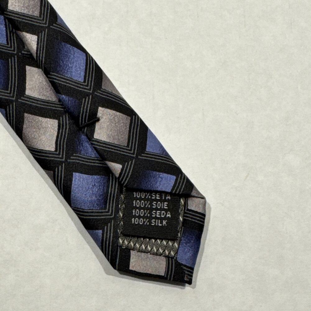Giorgio Brutini Long Silk Tie Black Blue Gray Geometric Men Foulard Necktie 62x4 - Picture 6 of 6
